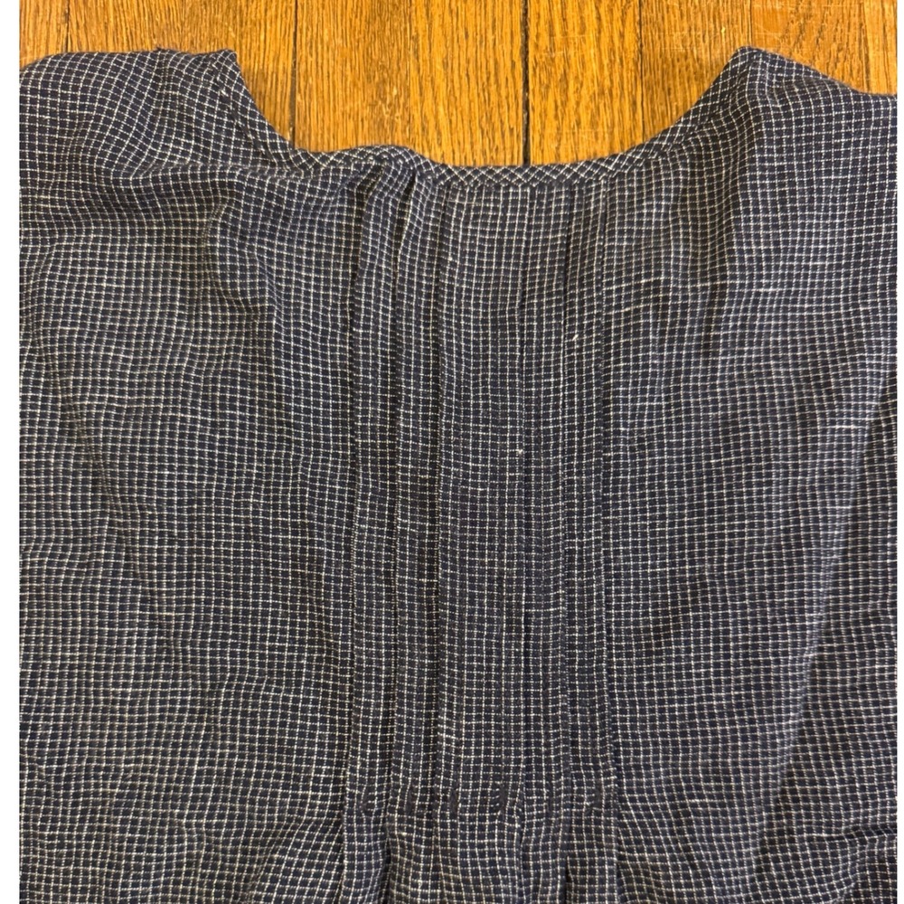 Levis Womens XL Navy Blue Micro Check Pintuck Button Front Puff Sleeve Blouse - Picture 6 of 7